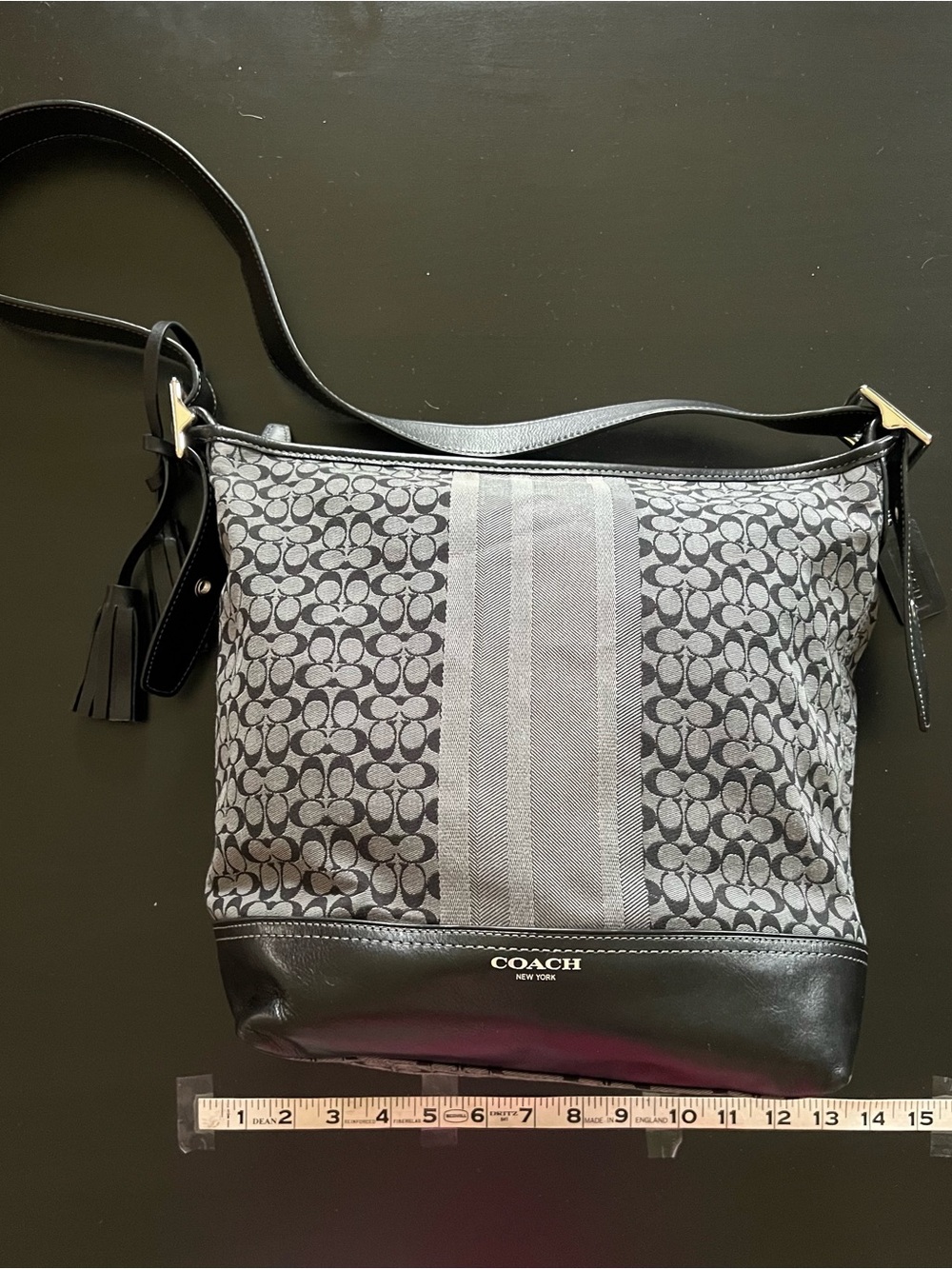 Coach Legacy Signature Stripe Duffle / Bucket Shoulder Bag